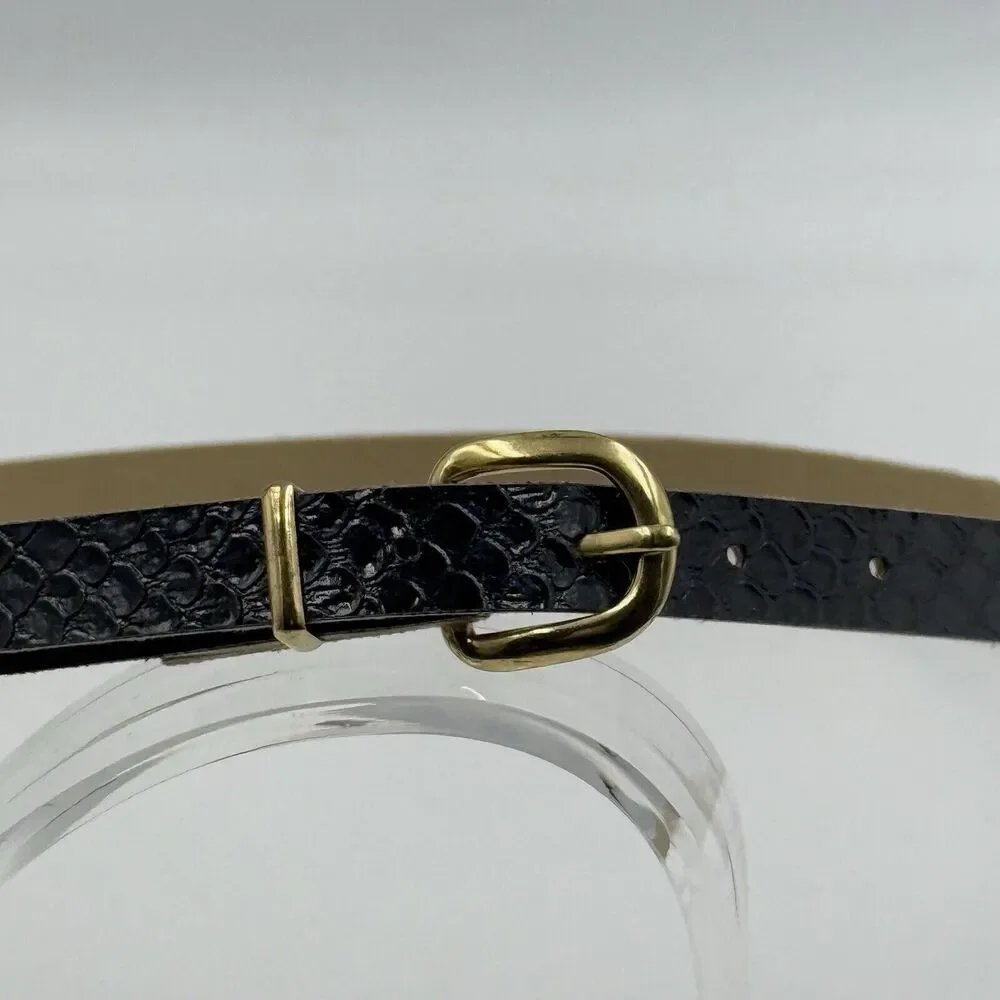 Women Gold Buckle Snakeskin Pattern Dress Belt Slim Wide Size 12